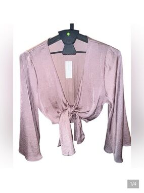 American Eagle Pink Tie Crop With Bell Sleeves, Size Medium, NWT